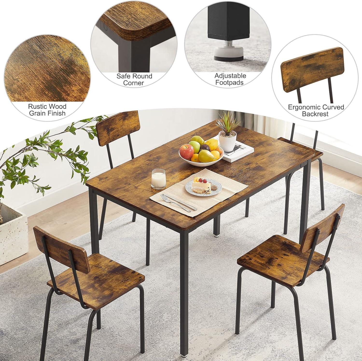 Juego de mesa de comedor para 4, mesa de cocina rectangular de madera de metal