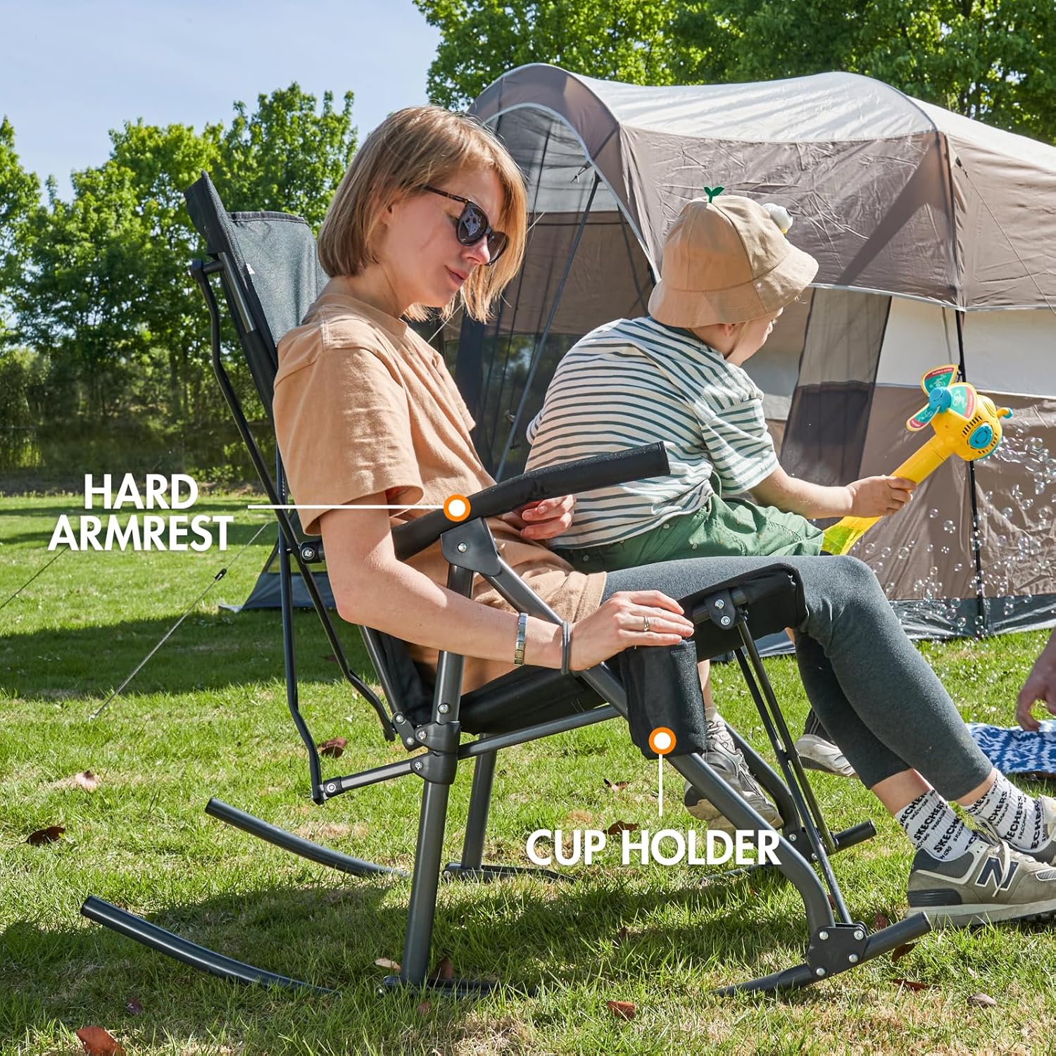 Portal - Silla mecedora plegable de gran tamaño para camping, respaldo alto,...