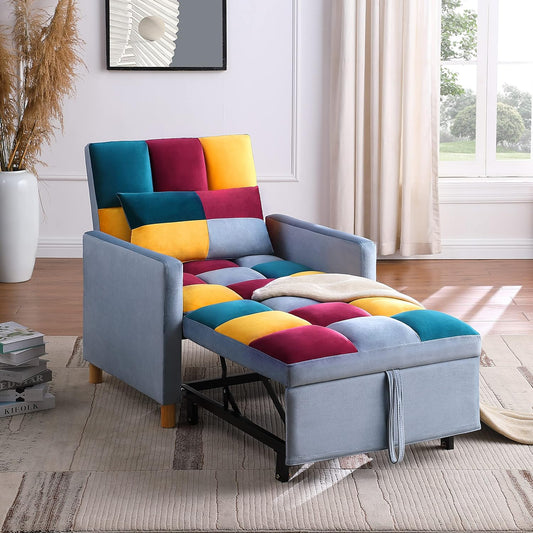 Sofá cama convertible 3 en 1, silla reclinable de tela de terciopelo para...