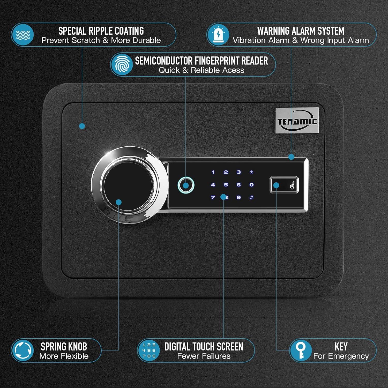 Tenamic Caja de seguridad biométrica de huellas dactilares, 0.85 pies cúbicos,