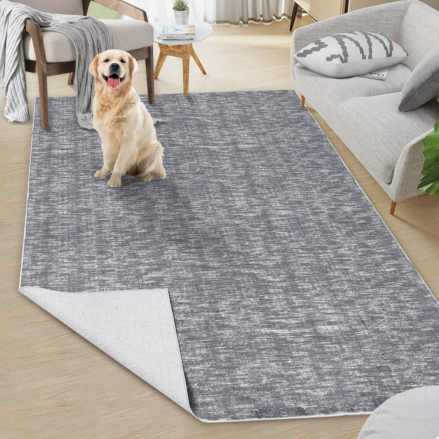 Alfombra grande y sólida lavable a máquina, antideslizante, moderna, de pelo...