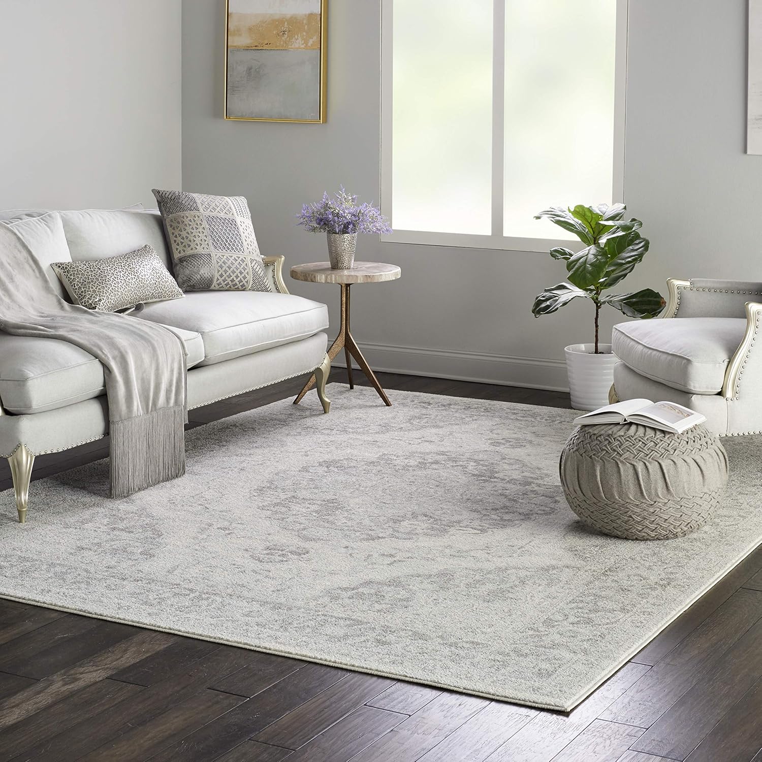 Nourison Tranquil - Alfombra tradicional marfilgris de 8 pies 10 pulgadas x 11...