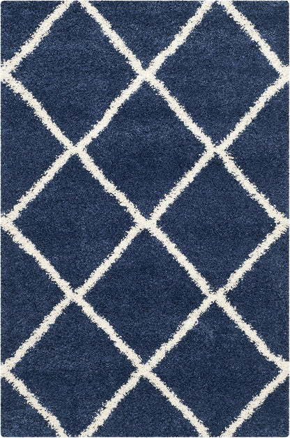 Colección Hudson Shag Alfombra decorativa, 4 x 6 pies, azul marino y marfil,
