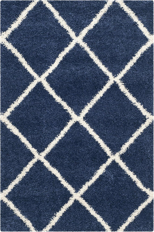 Colección Hudson Shag Alfombra decorativa, 4 x 6 pies, azul marino y marfil,