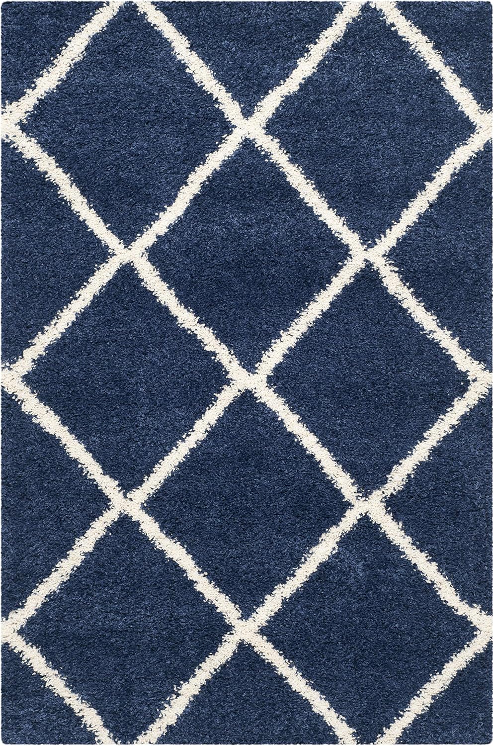 Colección Hudson Shag Alfombra decorativa, 4 x 6 pies, azul marino y marfil,