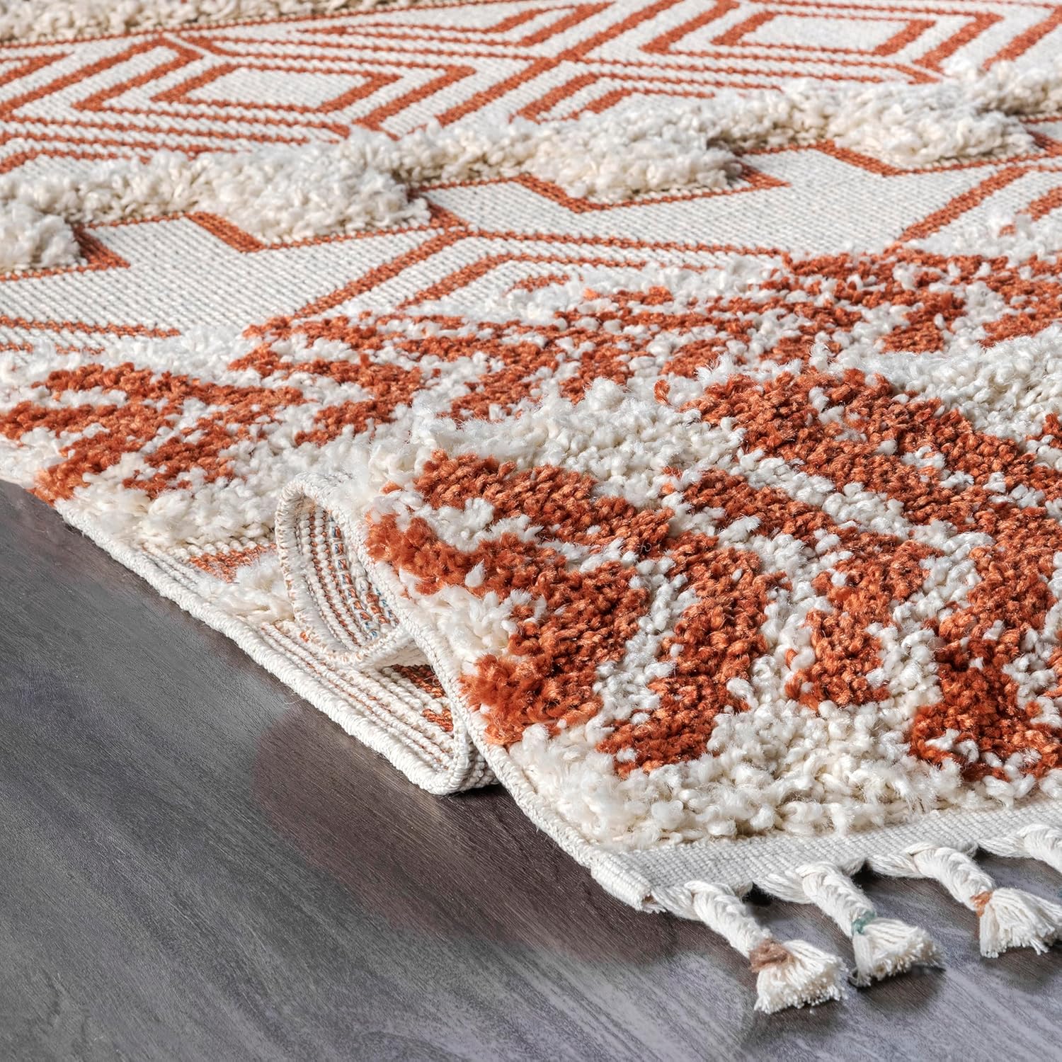Zuri Alfombra tribal lanuda con bandas, 2 pies 6 pulgadas x 8 pies, óxido