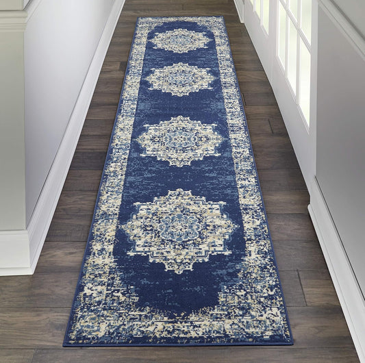 Nourison Grafix Alfombra persa azul marino de 2 pies 3 pulgadas x 10 pies,