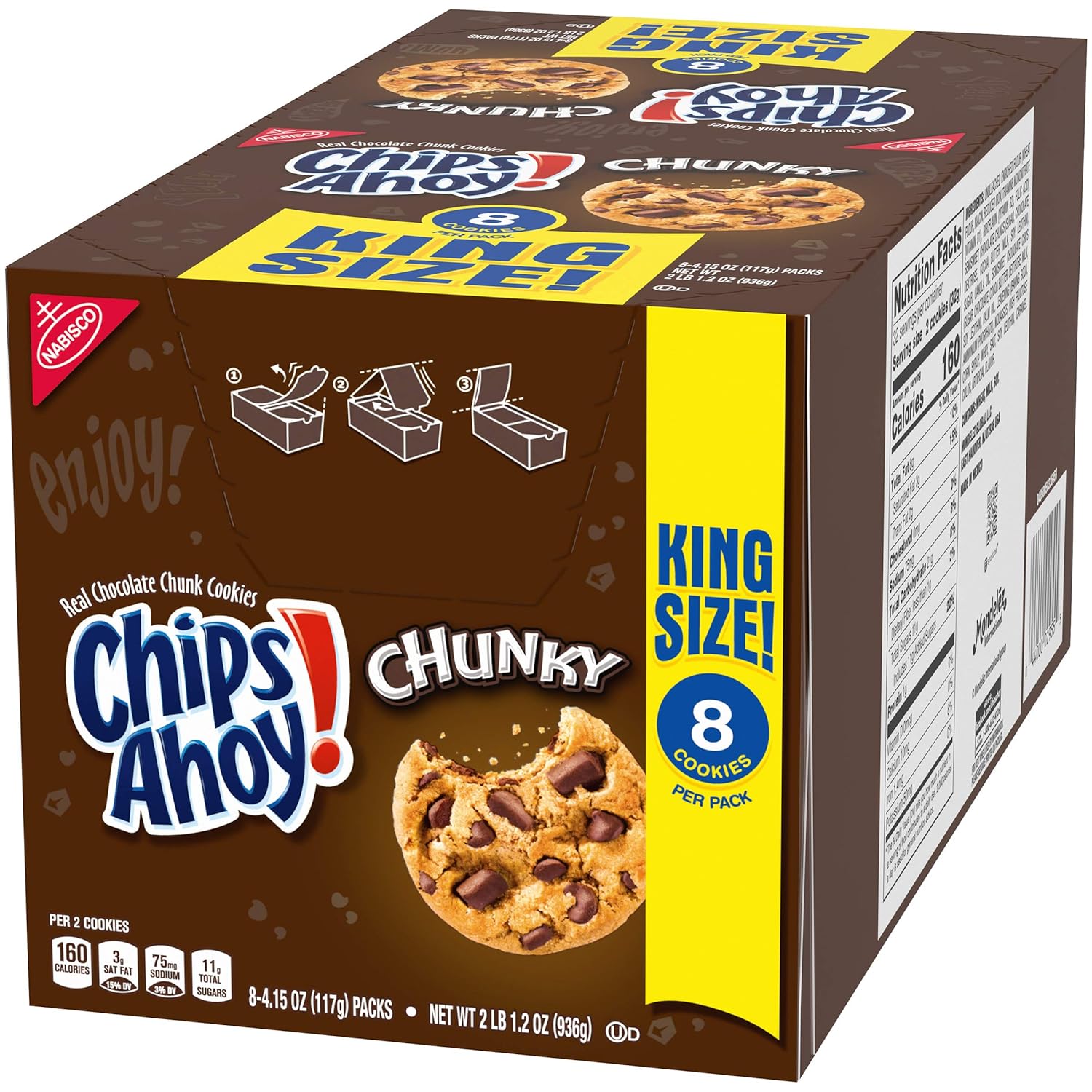 Chips Ahoy! Grueso, tamaño King, galletas, 33.2 onzas (paquete de 8)