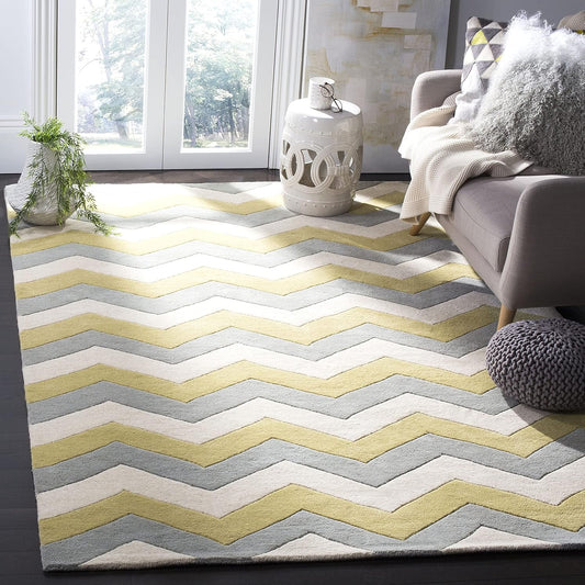 Chatham Collection Alfombra de área de 5 x 8 pies, gris y dorado, lana Chevron
