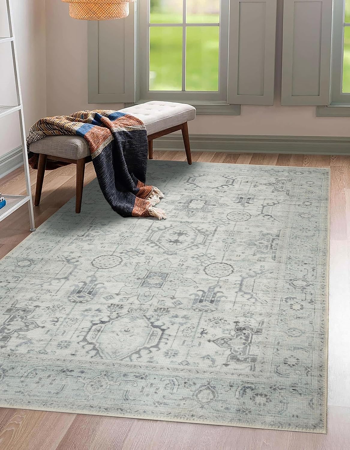 GLN Rugs Alfombra lavable a máquina, estética vintage bohemia envejecida, parte...