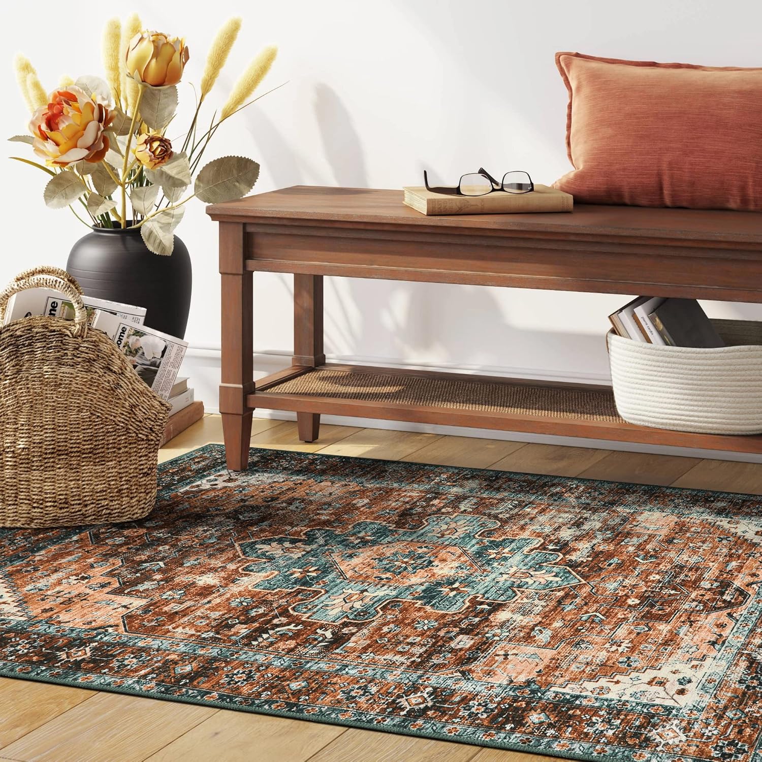 Moynesa Alfombra ultrafina lavable vintage de 3 x 5 pies, estilo bohemio,...