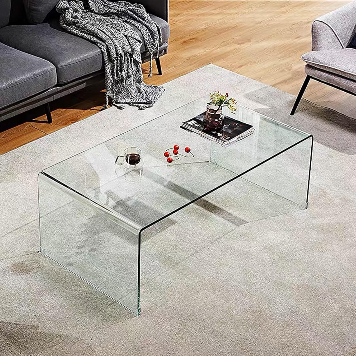 IANIYA Mesa de centro de cristal, mesas de centro transparentes para sala de...