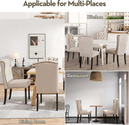 Sillas de comedor tapizadas de tela, sillas de cocina copetudas con patas de