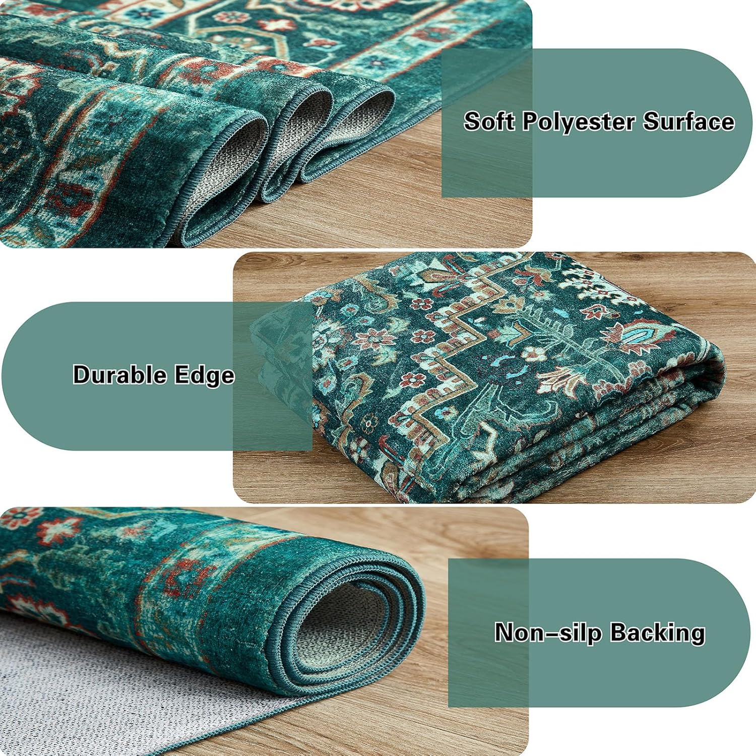 Floralux Alfombra redonda de 4 pies, alfombra circular lavable antideslizante,...