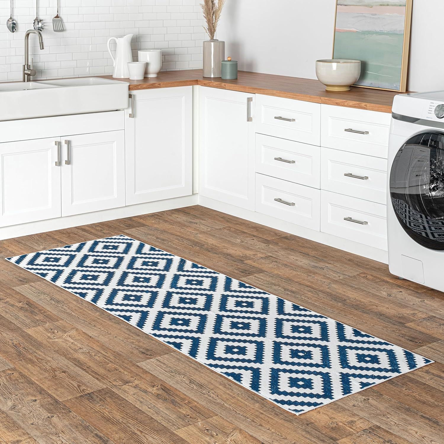 nuLOOM Kellee - Alfombra ultra fina lavable a máquina, diseño de diamantes...