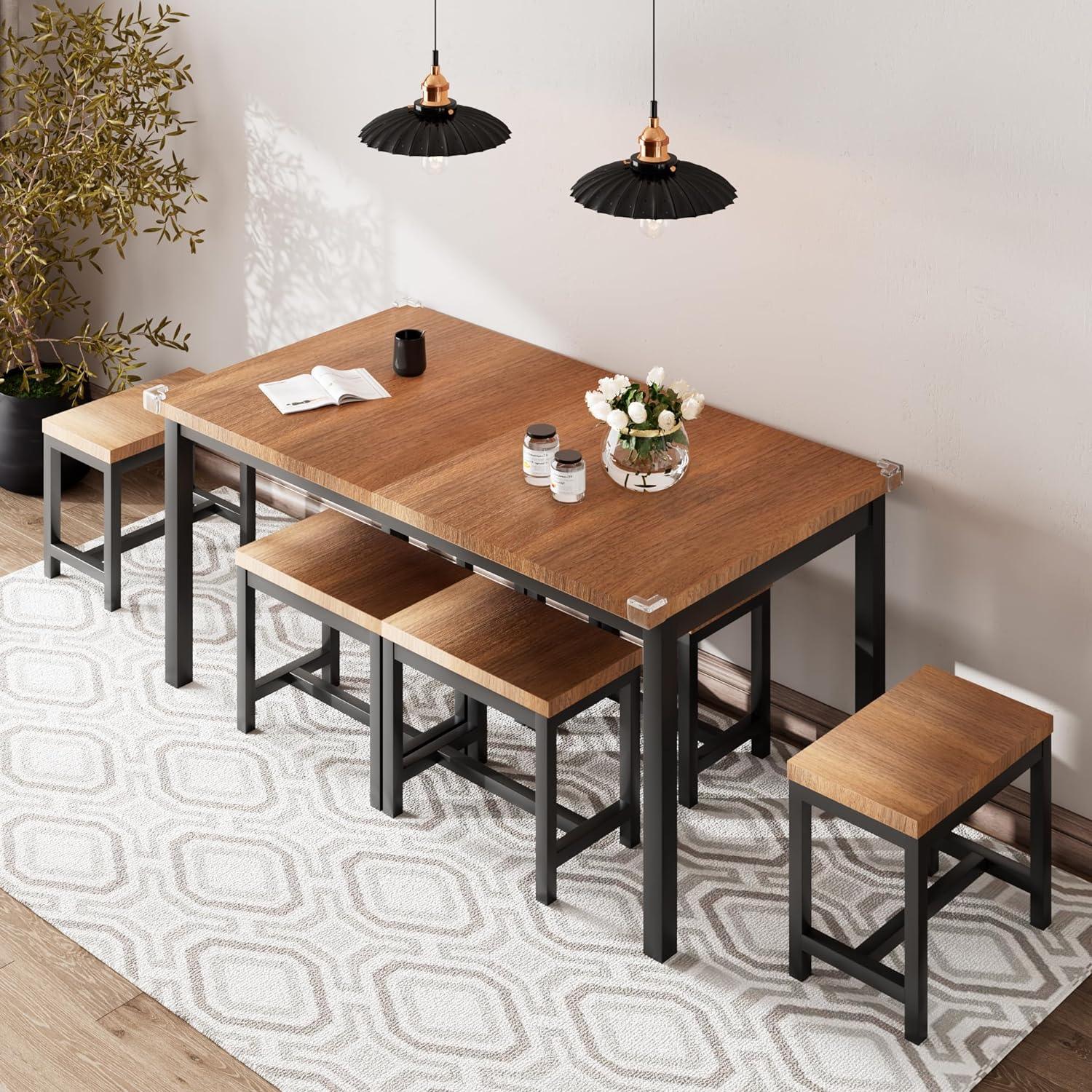 iPormis Juego de mesa de comedor de 7 piezas con 6 taburetes, juego de mesa de