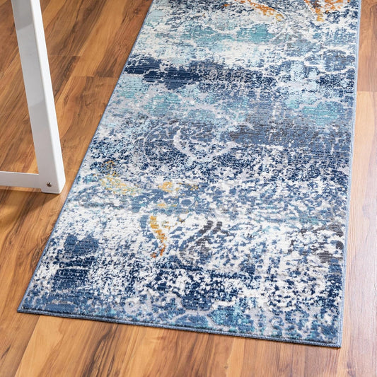 Rugs.com Malibu Collection - Alfombra de pasillo de 6 pies, color azul, de pelo...