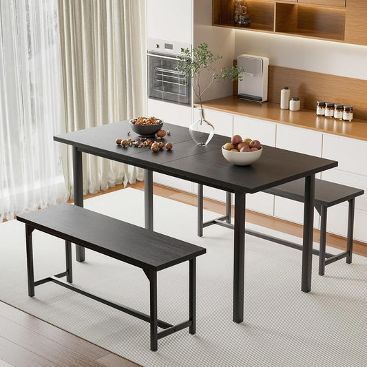 Juego de 3 mesas de comedor extensibles de 63 pulgadas para 4-6 personas con 2