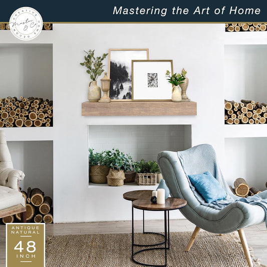 Master & Co - Mantel flotante de madera maciza de madera maciza con diseño...