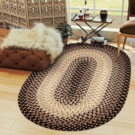 Super Area Rugs Alfombra trenzada ovalada de 2 x 8 pies, color negrogrisdorado,...