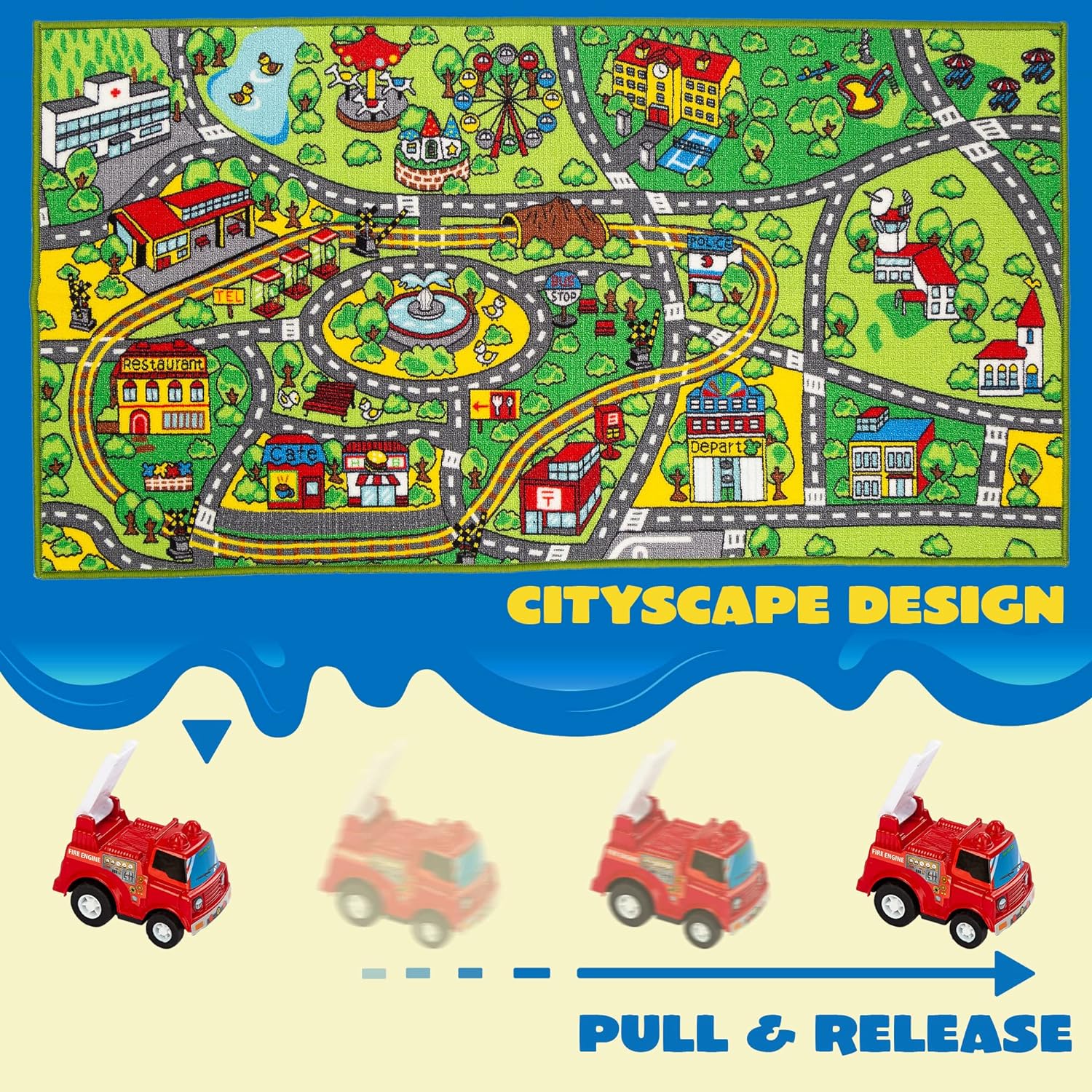 JOYIN Alfombra de juego con 12 coches de tracción trasera para niños a partir...