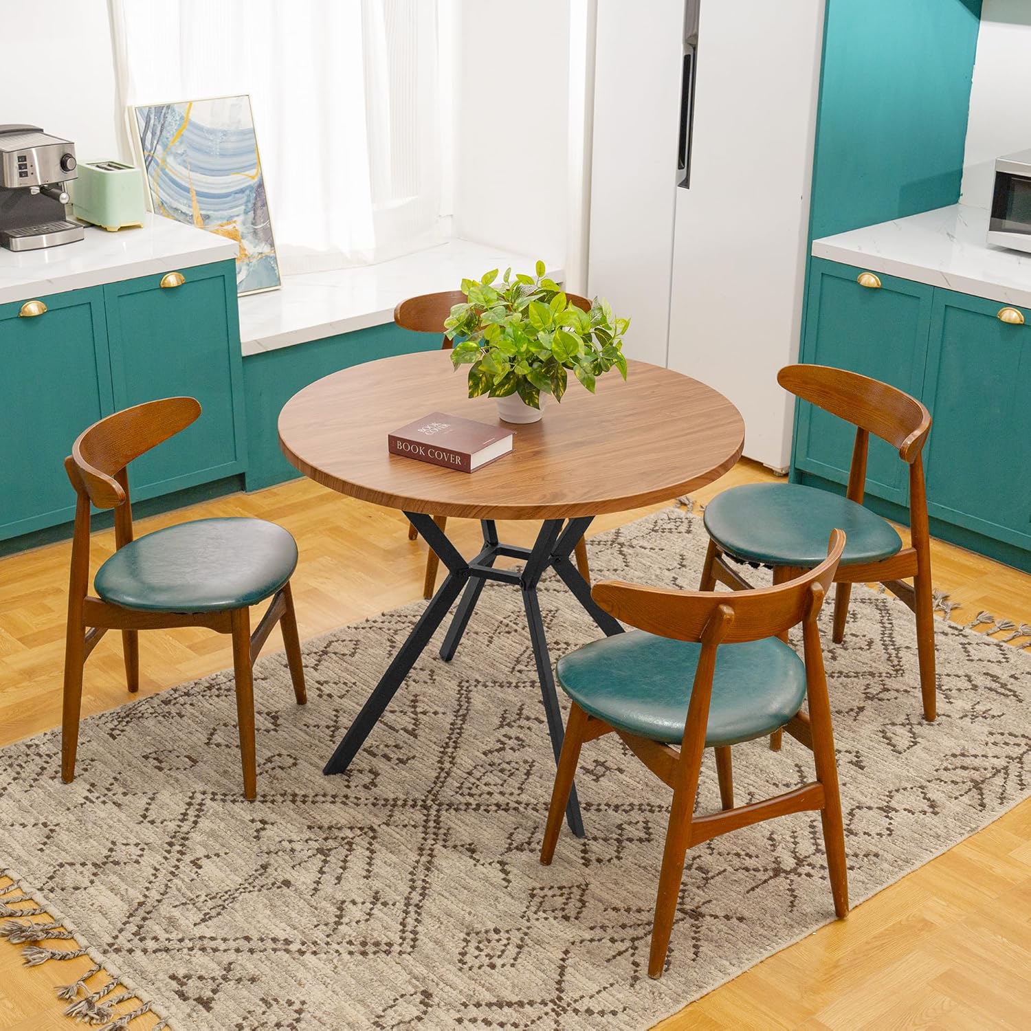 DKLGG Mesa de comedor redonda, mesa de cocina redonda moderna de mediados de...