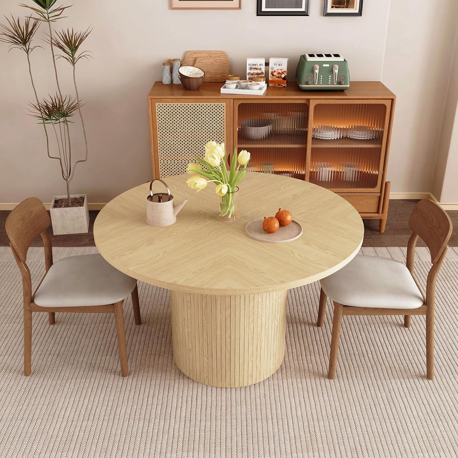 Mesa de comedor redonda para 4, moderna mesa de cocina de granja, mesas de...