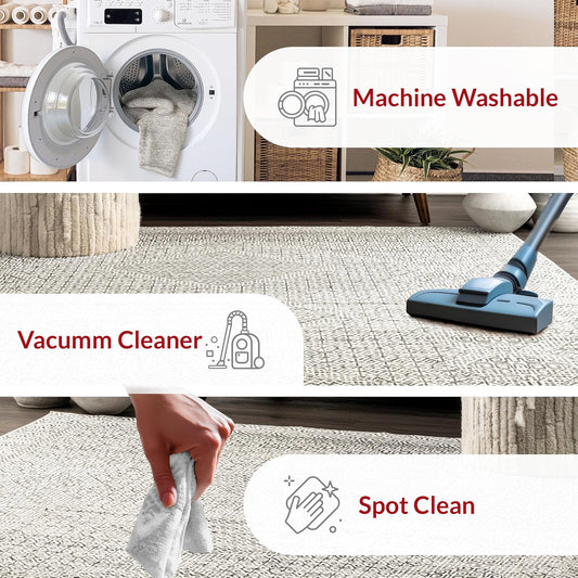SpinClean Alfombra de área lavable a máquina, resistente a las manchas con