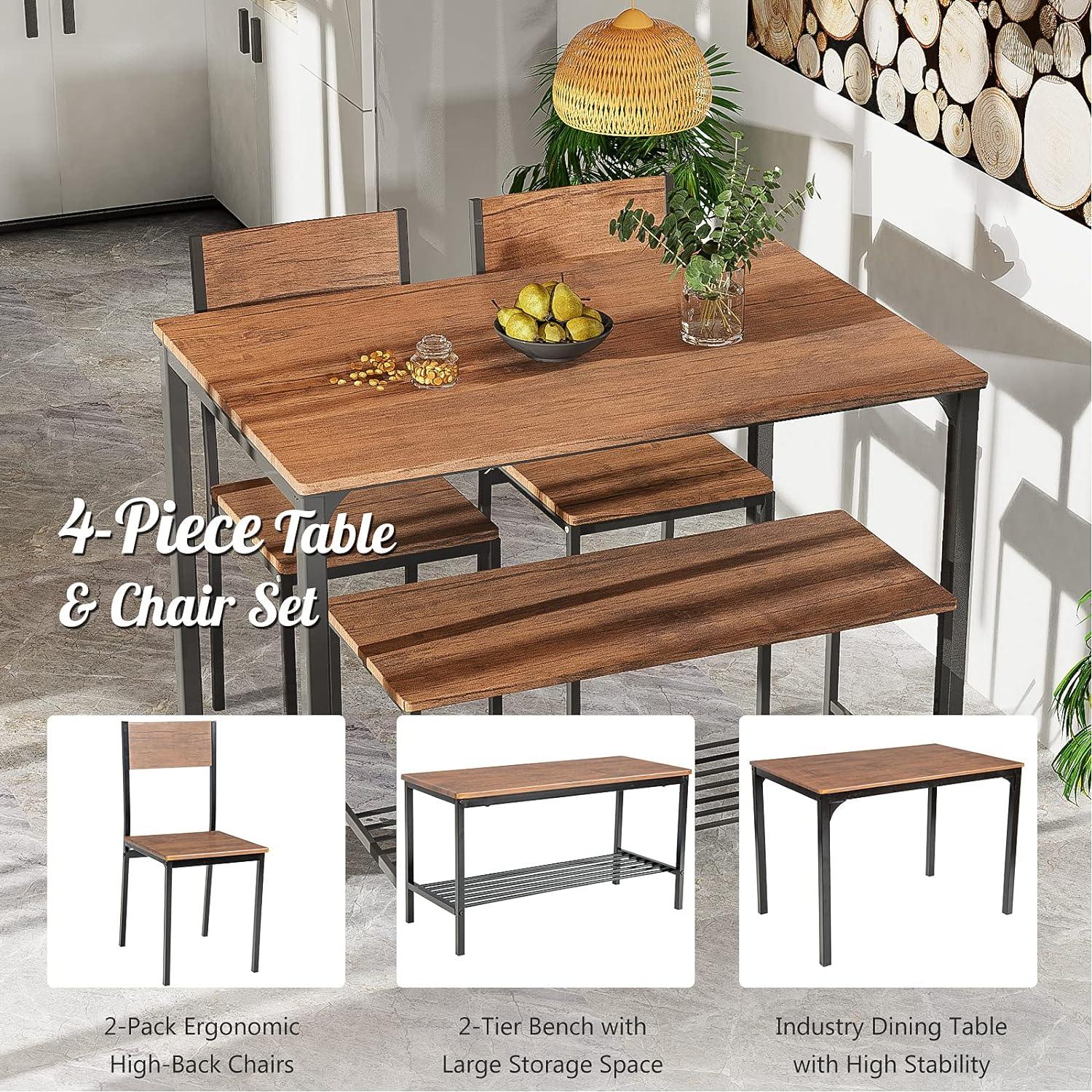 Juego de mesa de comedor de 4 piezas para 4, mesa de cocina con 1 banco y 2