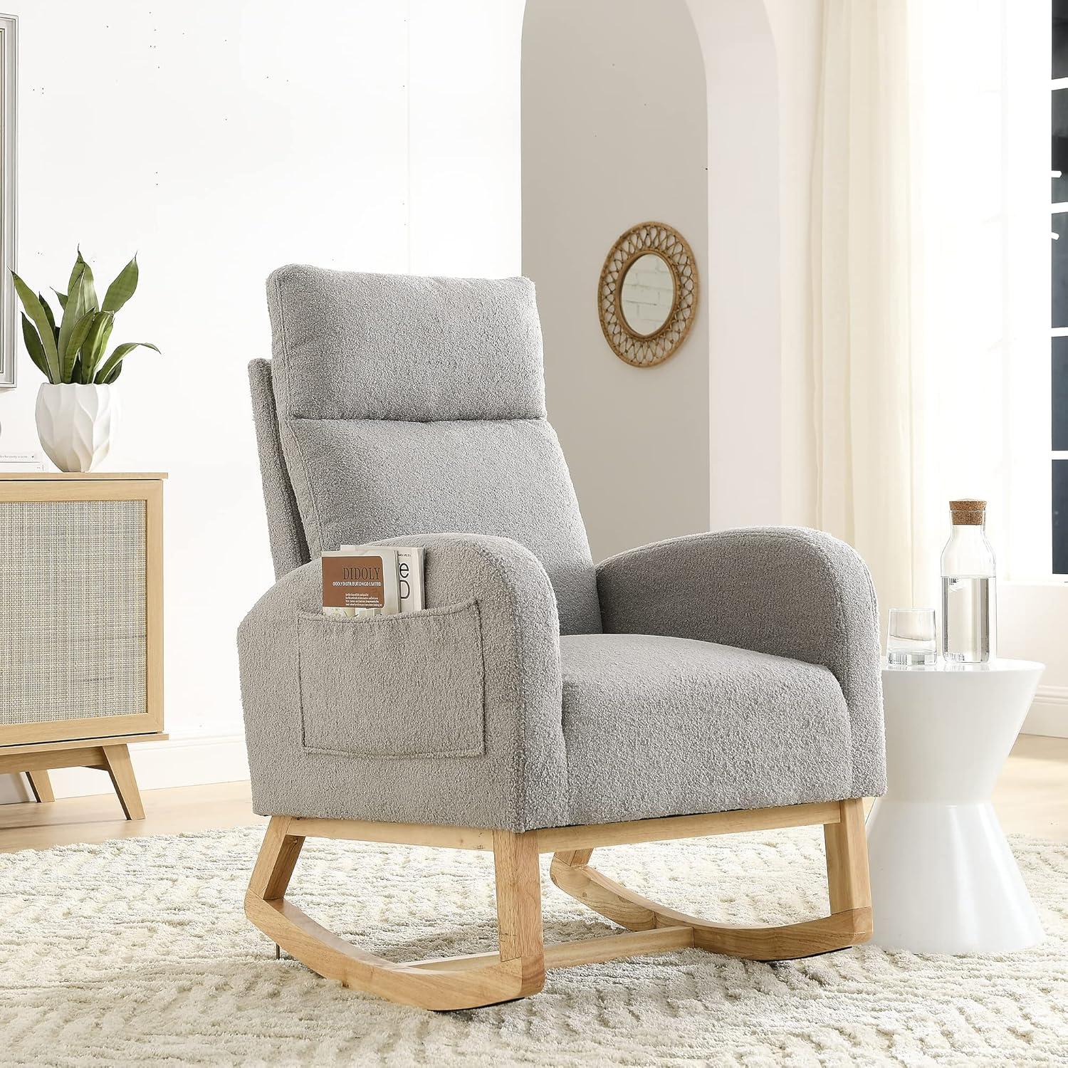 Mecedora para guardería con patas de madera maciza, silla deslizante para...