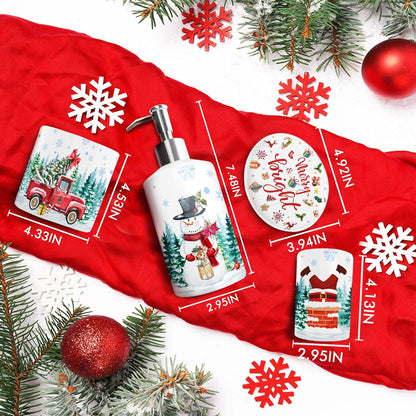 Juego de 4 accesorios de baño de Navidad, decoración de baño de Navidad, vaso