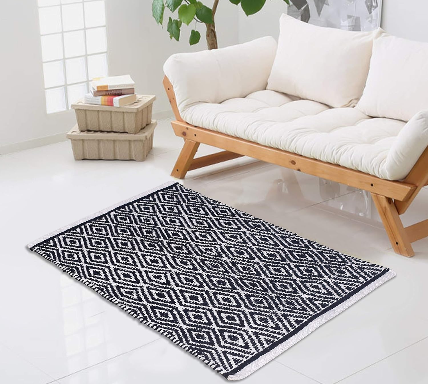 Ramanta Home Alfombra 100% algodón con diamantes de 21 x 34 pulgadas, tejida a...
