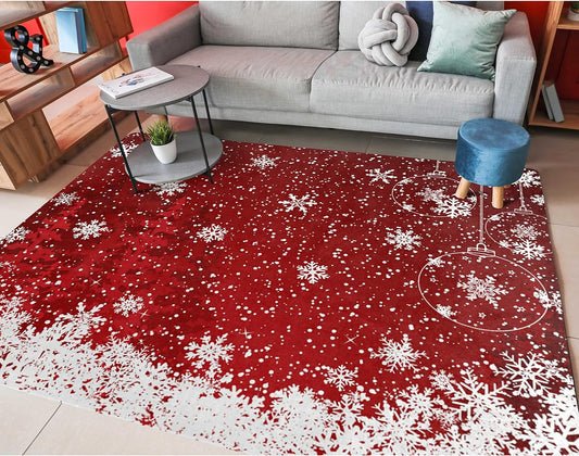 ALAZA Alfombra romántica de Navidad con copos de nieve roja antideslizante de 5...
