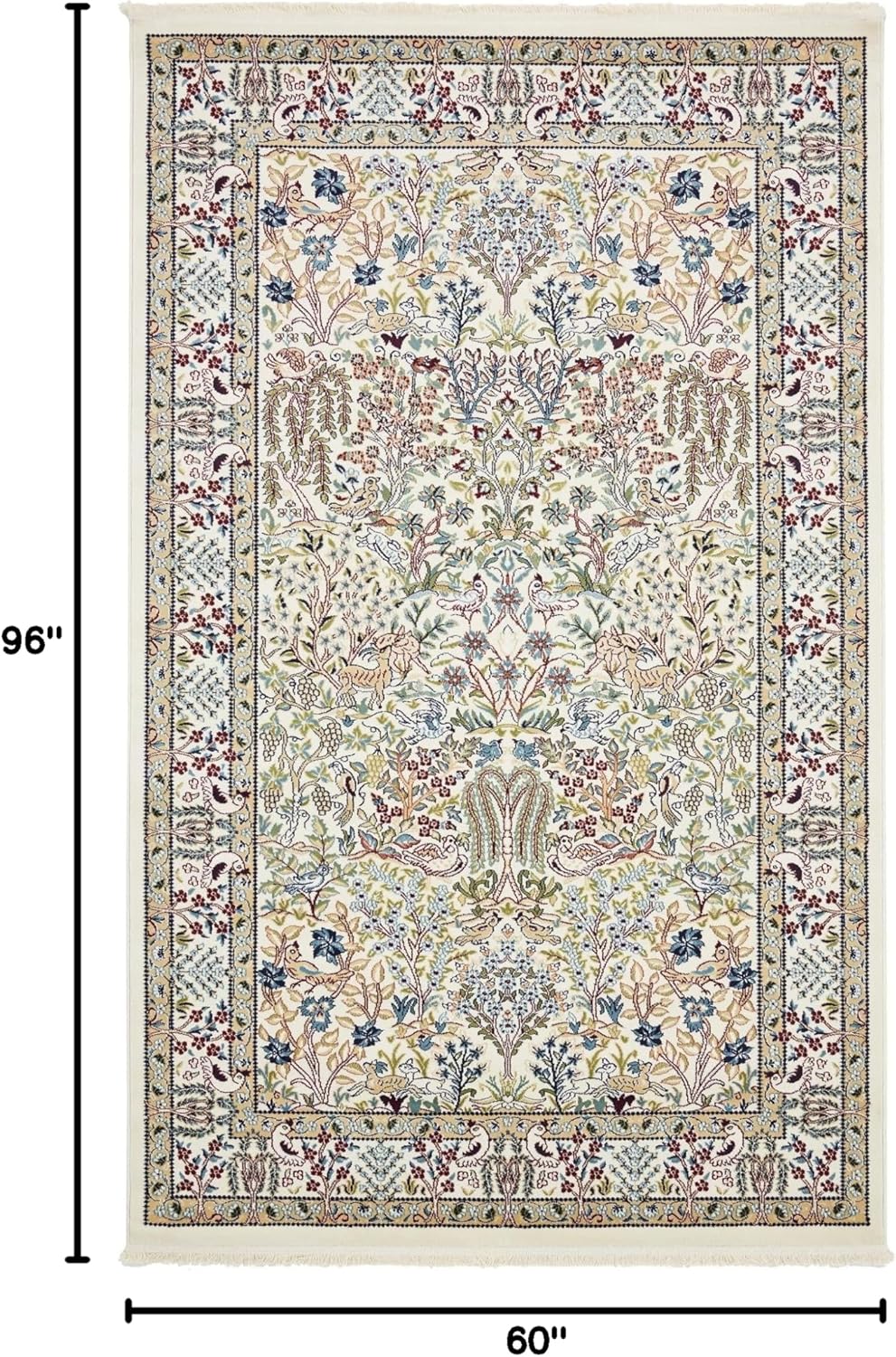 Rugs.com Rabia Collection - Alfombra baja marfil de 5 x 8 pies, perfecta para...