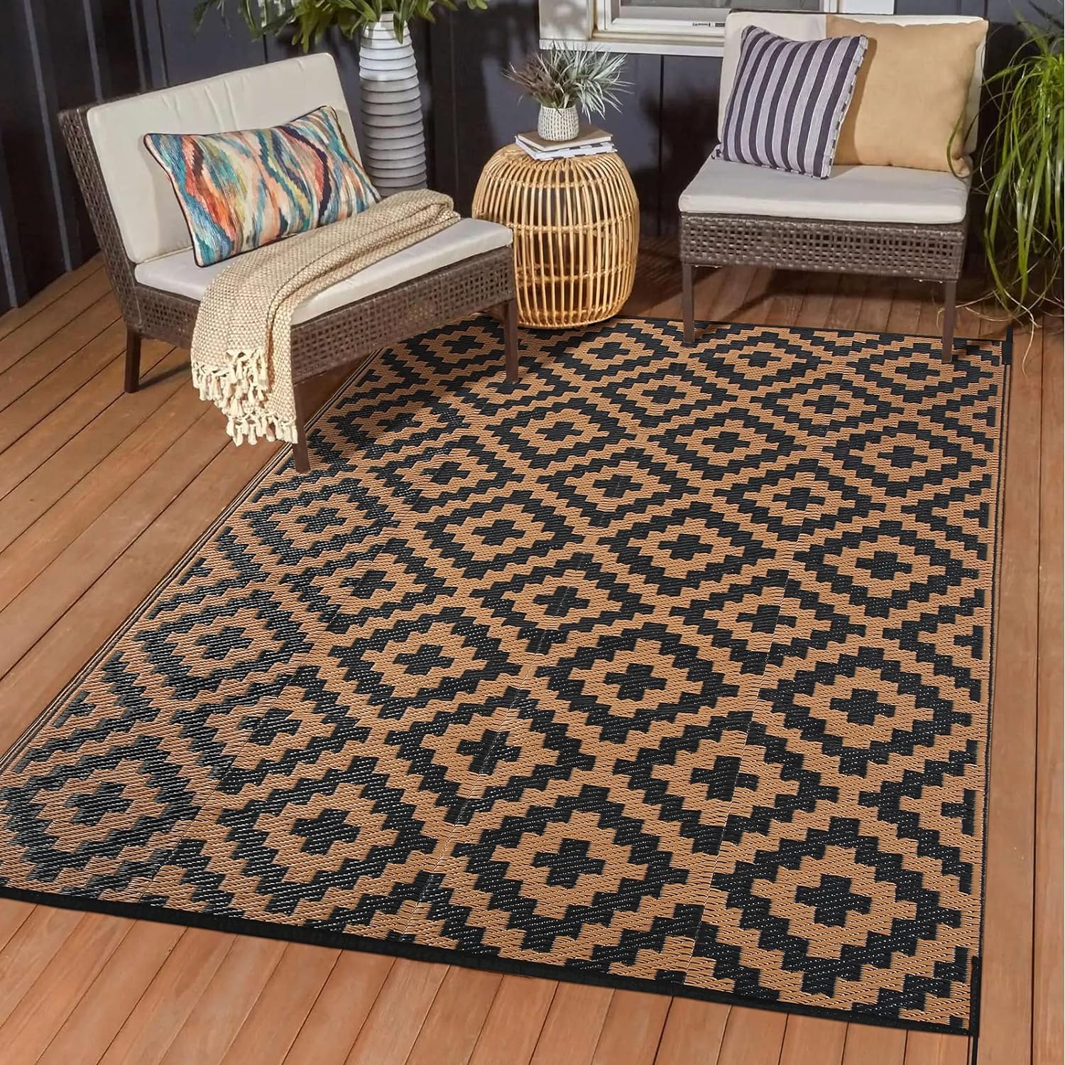 Alfombra de patio al aire libre, impermeable, 5 x 8 pies, alfombra de paja de