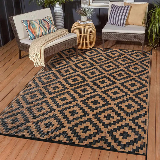 Alfombra de patio al aire libre, impermeable, 5 x 8 pies, alfombra de paja de
