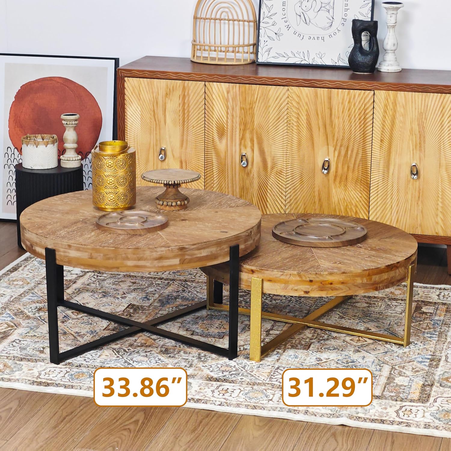 Mesa de centro redonda de empalme retro moderna de 31.29 pulgadas, mesa de...