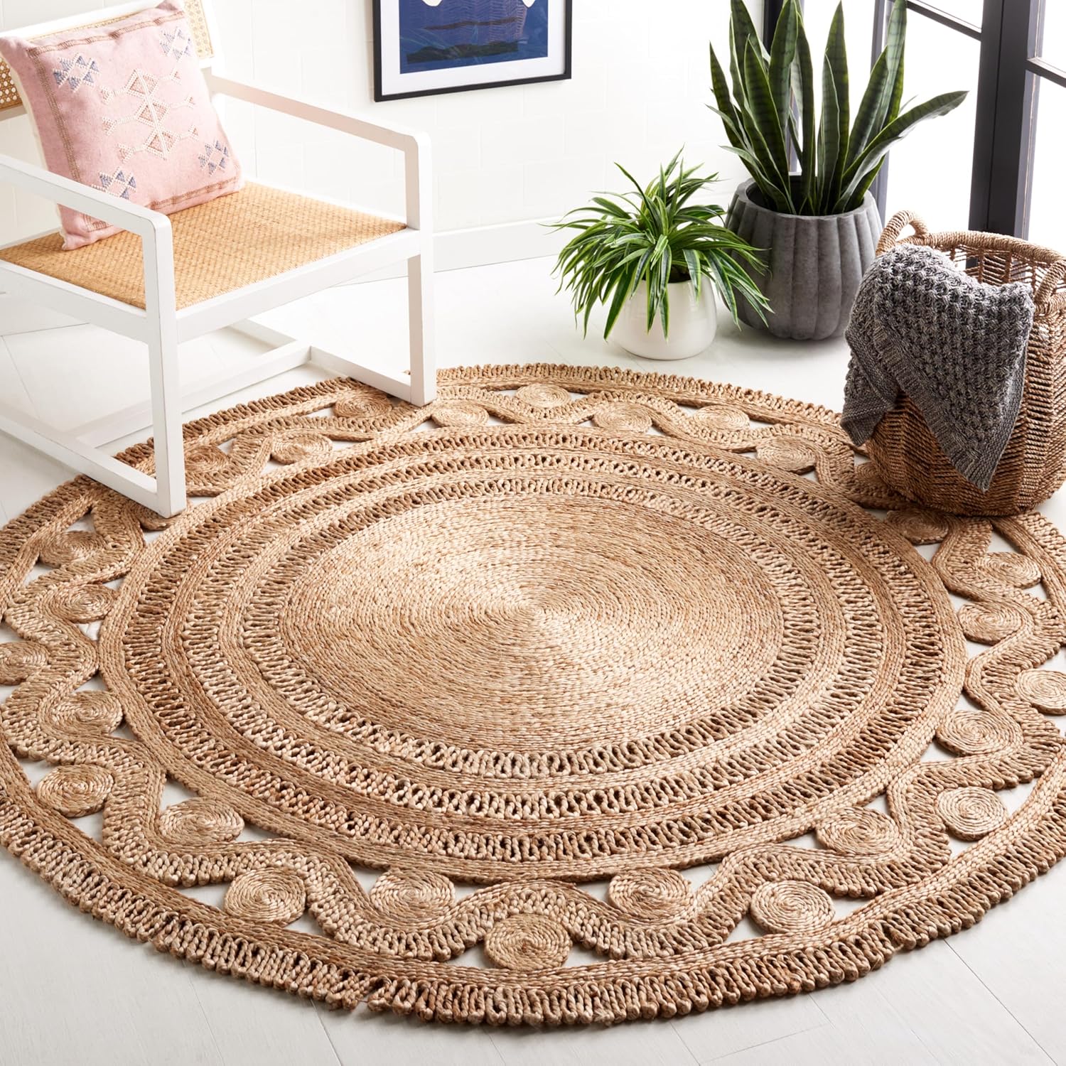 SAFAVIEH NF171A - Alfombra redonda de fibra natural, 6 pies, diseño de yute de...