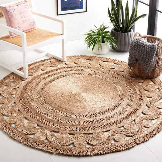 SAFAVIEH NF171A - Alfombra redonda de fibra natural, 6 pies, diseño de yute de...