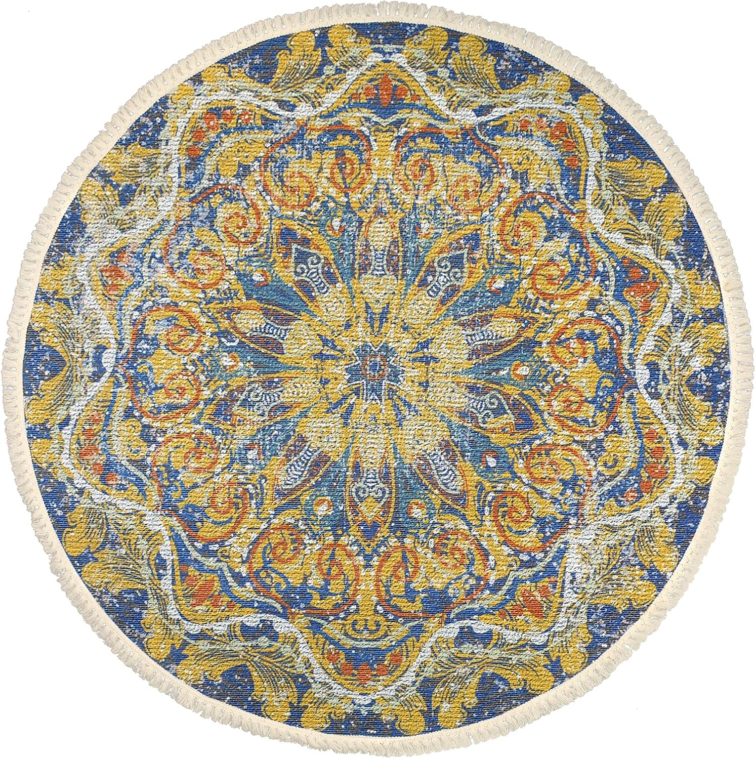 Alfombra bohemia redonda de 5 pies antideslizante para dormitorio, alfombra de