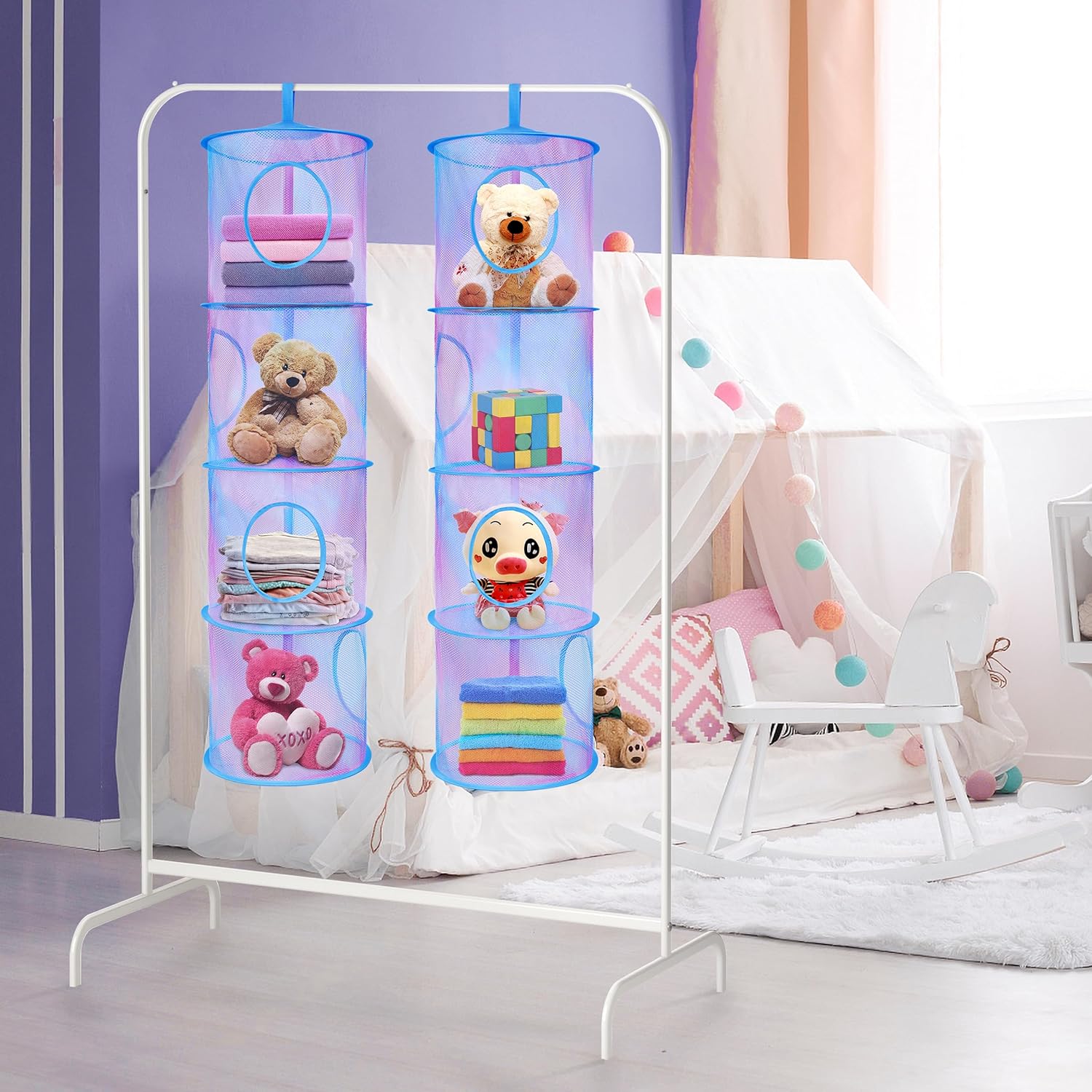 2 cestas de almacenamiento de malla colgantes para habitación de los niños,
