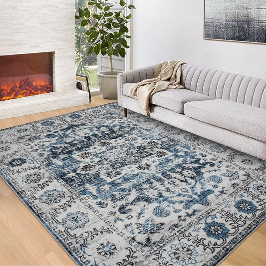 Alfombra vintage floral de 4 x 6 pies para dormitorio, lavable, bohemio,