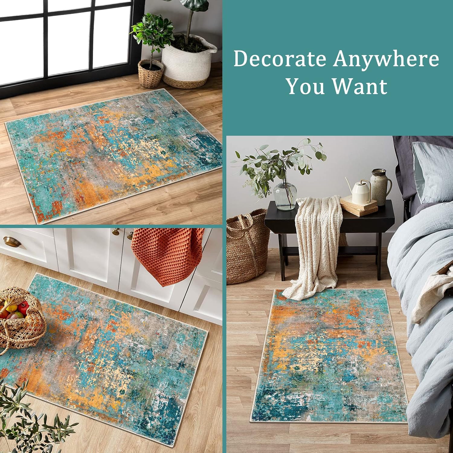 Morebes Alfombra de cocina lavable abstracta de 2 x 3 pulgadas, moderna...