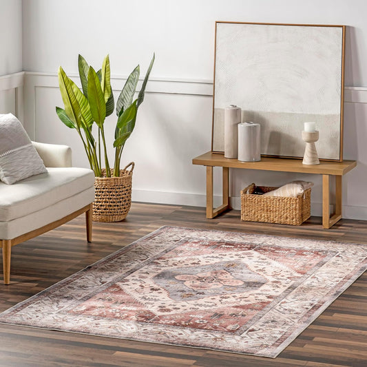 nuLOOM Jenise Medallion - Alfombra lavable a máquina para sala de estar,...