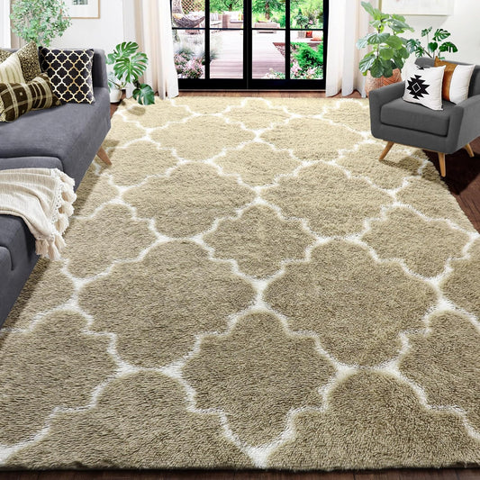 Amdrebio Alfombra beige y blanca para dormitorio, sala de estar, alfombras de...