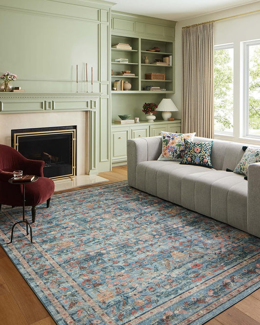 Loloi Rifle Paper Co. x Courtyard Blue - Alfombra decorativa ovalada de 2 pies...
