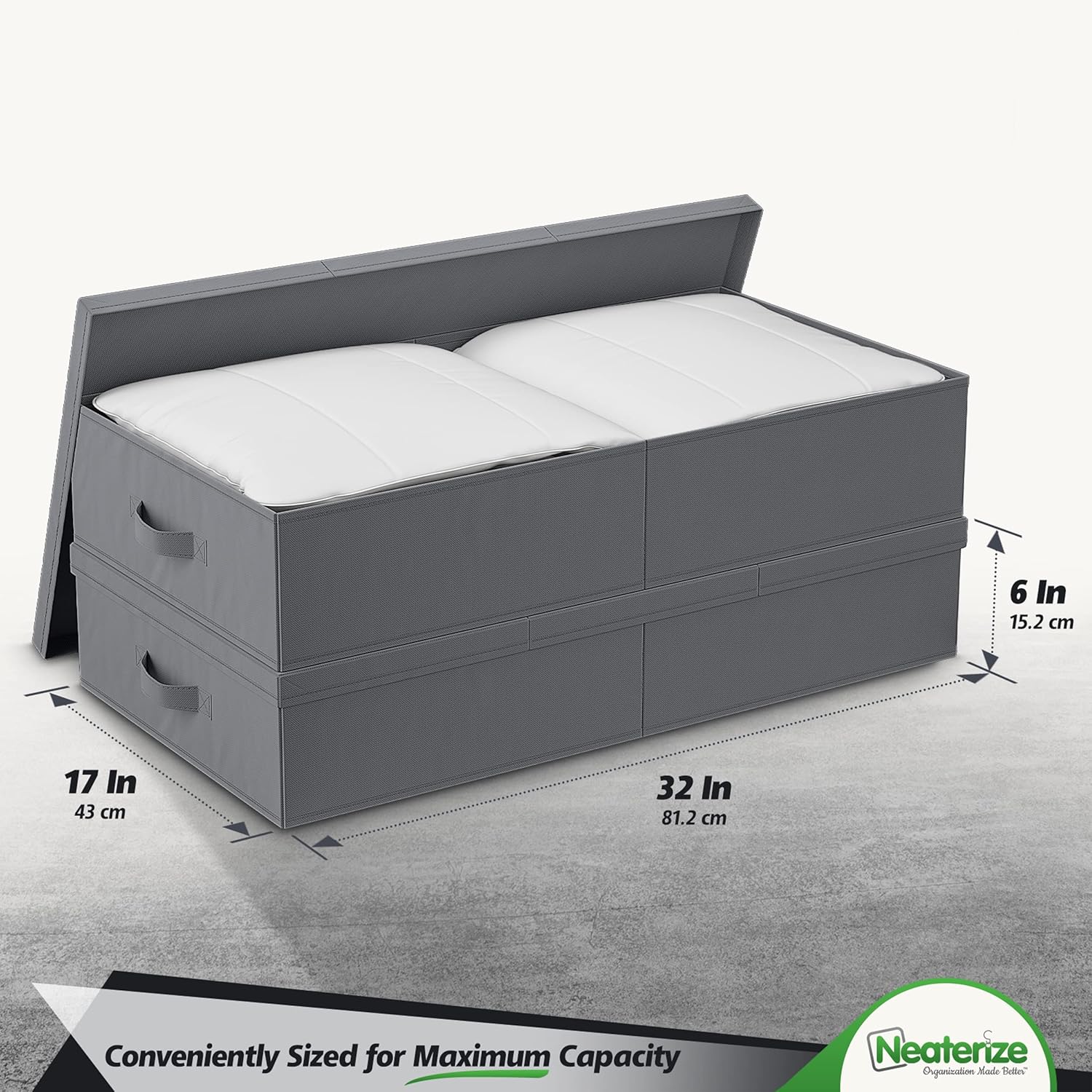 NEATERIZE Contenedores de almacenamiento debajo de la cama con tapas Juego de 2