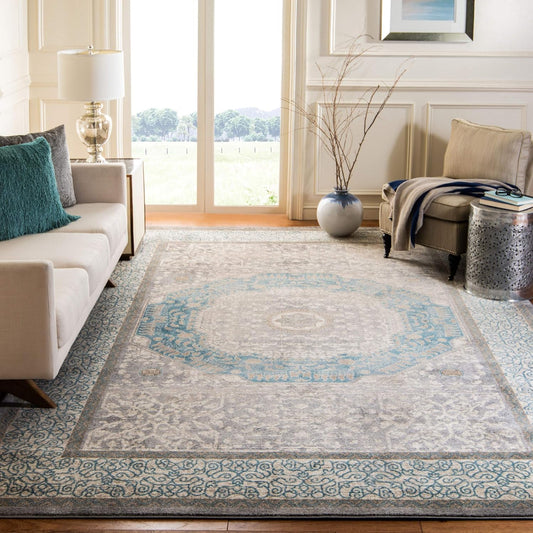 Sofia Collection SOF365A Alfombra cuadrada de 11 pies color gris claro y azul,