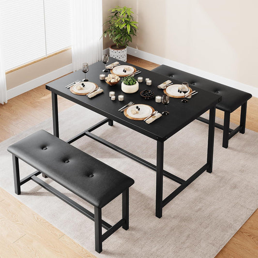 Juego de mesa de comedor para 4, mesa de cocina con bancos, juego de mesa de