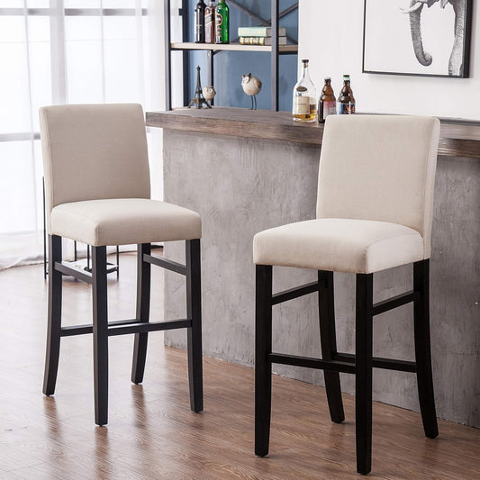 Juego de 2 taburetes de bar de madera beige, diseño ergonómico con soporte para